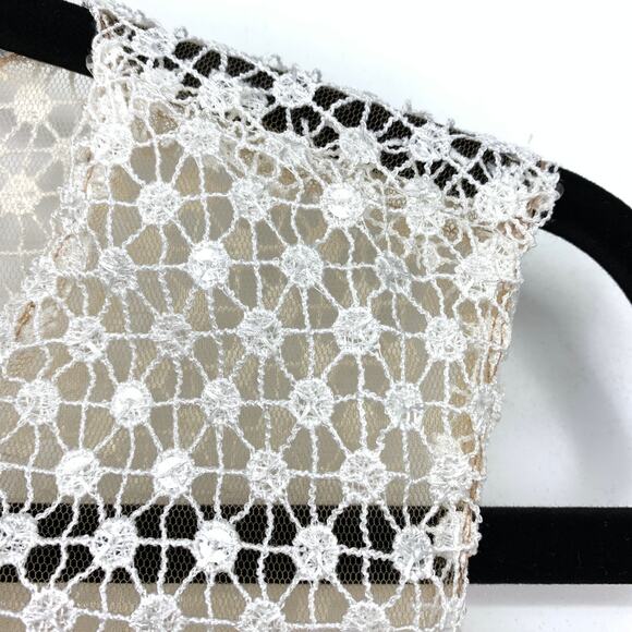 Marchesa Notte Dress Women's Sz 4 Netted Sequin Crochet Lace Mini Cocktail White - Picture 6 of 8
